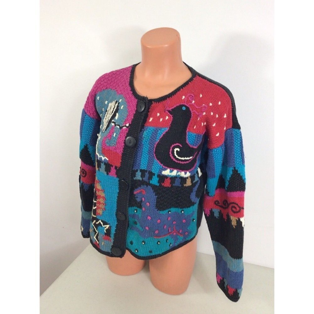 Segrets Vintage Cardigan Sweater Fantasy Animals Womens Small